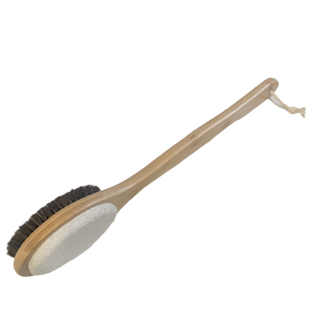 Pumice & Boar Bristle Brush with long wooden handle