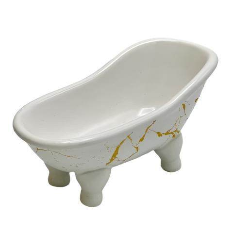 Ceramic tub soap dish - White & Gold